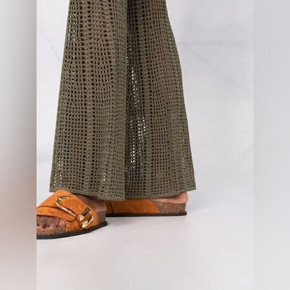 Dion Lee Green Pants Trousers Knit Pinnacle Open Crochet Moss Flared Size 8 - Picture 10 of 14